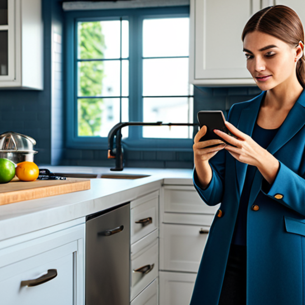 Financial Management**
"A person using a smartphone to manage their finances, looking at a budgeting app, modern kitchen background, fully clothed, professional attire, safe for work, appropriate content, perfect anatomy, natural proportions, family-friendly, soft lighting, high quality."
**