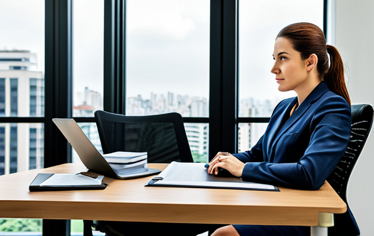 ** A professional businesswoman in a modest business suit, sitting at a desk in a modern office in São Paulo, Brazil. Fully clothed, appropriate attire. Safe for work, perfect anatomy, natural proportions, professional photography, high quality.
2. **