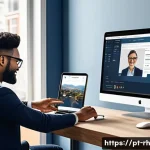 Home 22 온라인 자원 활용을 위한 전문 커뮤니티 - A vibrant online community scene showing diverse professionals actively engaging in a well-organized...