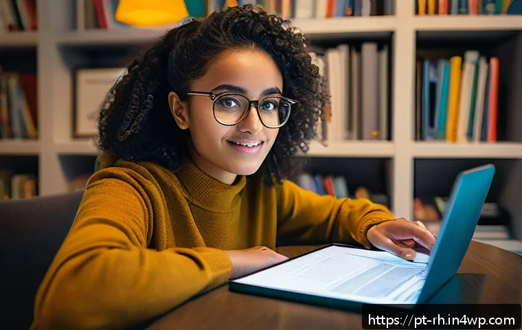 온라인 자원 활용에 대한 심층 분석 - A vibrant digital learning environment showing a young adult woman studying at home with a laptop op...