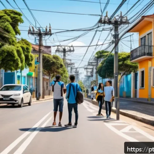 Home 31 기술을 활용한 온라인 자원 접근법 - A modern Brazilian urban neighborhood with diverse people using smartphones and laptops outdoors, vi...