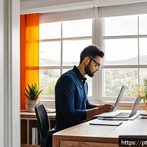Home 30 온라인 자원 활용을 위한 시간 관리 팁 - A modern home office setting with a young professional organizing digital tools on multiple screens,...