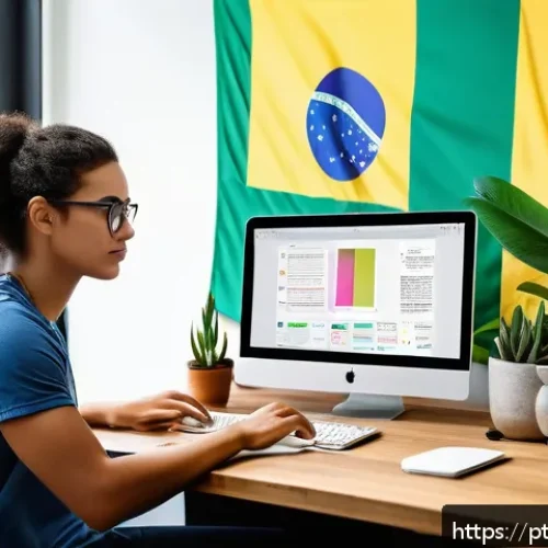 Home 17 온라인 튜토리얼 자료 수집 방법 - A modern home office scene showing a young Brazilian adult focused on organizing online tutorials on...